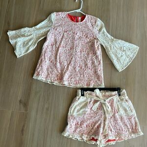 L Love Coral Lace Two Piece Set